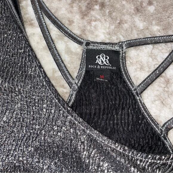 Rock & Republic black/silver sleeveless tunic top sparkle top/blouse metallic - Picture 8 of 9
